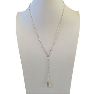 Silver Toned Y Necklace w/Crystal Pendant on Beautiful Delicate Chain.